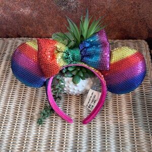 Disney Parks Minnie Mouse Rainbow Sunshine Sequin Ears Headband